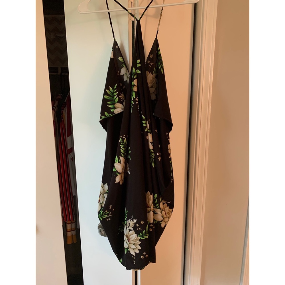 Black summer midi dress with flower print